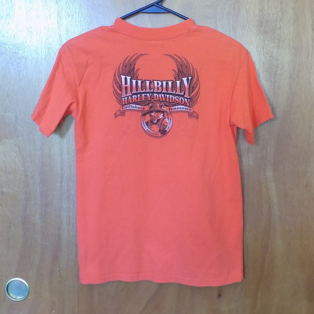 Harley-Davidson T-Shirt L(14-16) Orange Hillbilly Gatlinburg Tennessee 2012